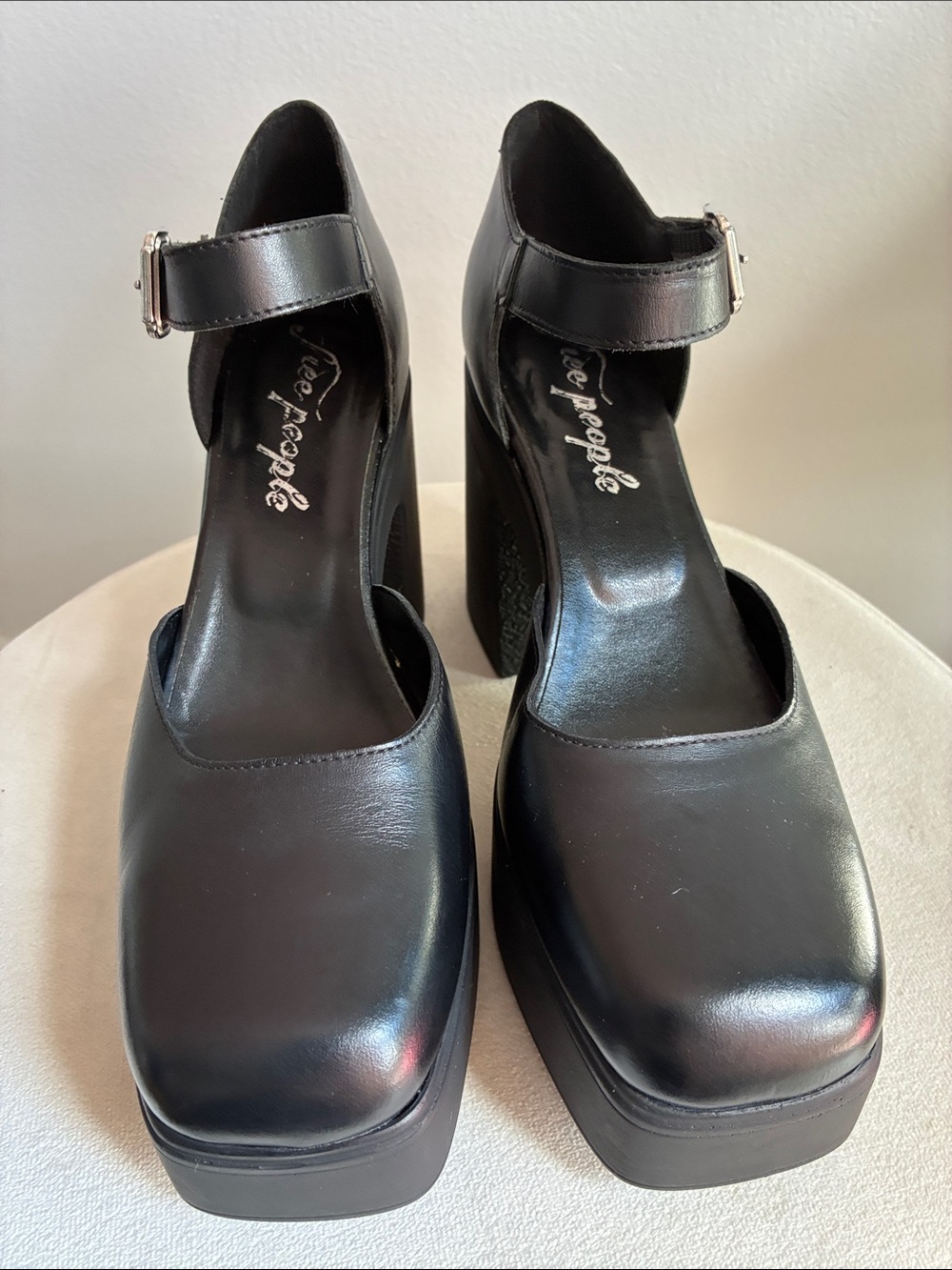 Free People Black Square-Toe Platform Mary Jane Heels